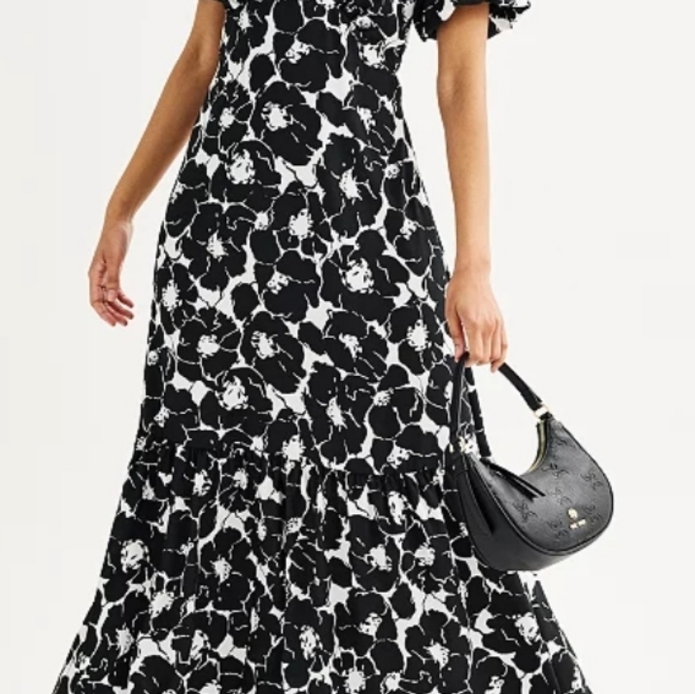 Nine West Empire Waist Bishop Sleeve V-Neck Dress Size S
